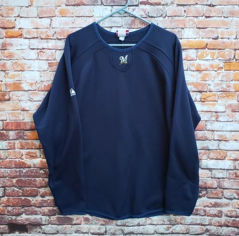 🔥 Milwaukee Brewers Majestic Therma Base Warm Up Batting Practice Sweatshirt XL Cover