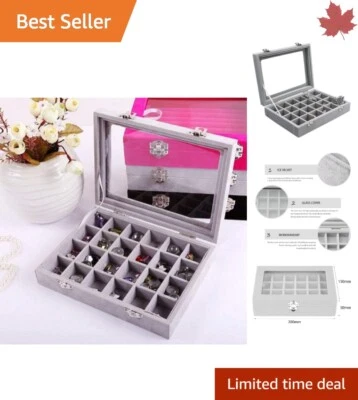 Versátil caja de almacenamiento de joyas de cuero terciopelo PU multiusos 24 rejillas - gris Foto 1 de 4