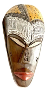 Afrikanische Stammesmaske handbemalt handgeschnitzt dunkles Holz weiblich - Bild 1 von 7