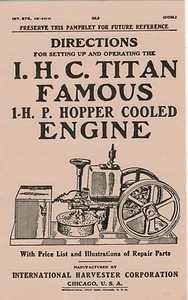 International I.H.C Titan Famous 1 H.P Hopper Cooled Engine Directions Book - Picture 1 of 1