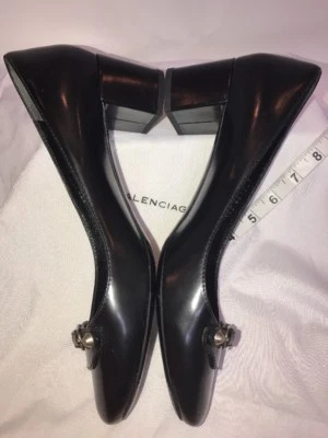 Balenciaga City 39.5 Pump Loafer Mule Black Leather Heel Loafer Brass Stud Arena - Image 1 of 4
