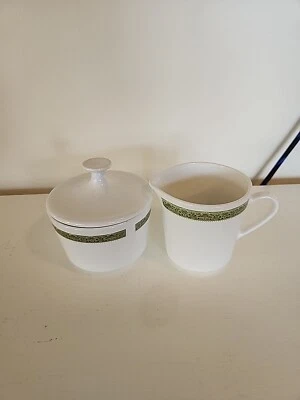 Crema y azucarero vintage Corning Centura Lynwood verde con tapa Foto 1 de 4
