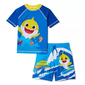 Baby Shark Boy Swimsuit Size 2T-4T Swim Trunks Rash Guard Shirt Shorts Set 2 3 4 - Picture 1 of 4