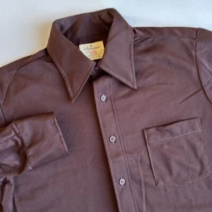Vintage 70's Arrow Scrambler Brown Polyester Long Sleeve Shirt Mens Size Medium - Picture 1 of 15