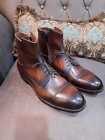 Handmade Men's Brown Round Toe Side Zipper Lace Up Leather Ankle Boots For Men