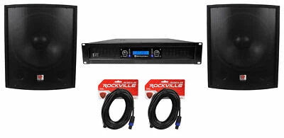 (2) Rockville SBG1188 18" Pro DJ PA Subwoofers+5000w 2-Channel Amplifier+Cables - Image 1 of 4