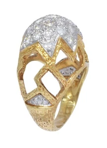 2.60 Carat Pave Diamond Retro Openwork Ring in 18k Yellow Gold 8 - Picture 1 of 12
