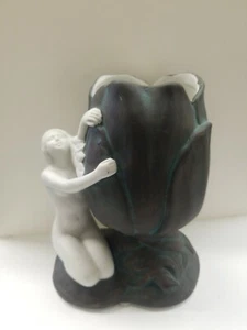 Vintage Quon Quon White Ceramic Bisque Nude Woman Peeling Artichoke Vase 1981' - Picture 1 of 8