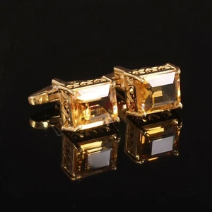 Natural Citrine Gemstone with Gold Plated 925 Sterling Silver Cufflink #3613 - Picture 1 of 3