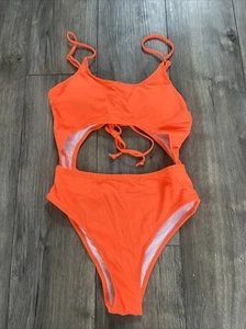 Traje de baño/traje de baño naranja neón de una pieza para mujer nuevo sin etiquetas talla M - Imagen 1 de 3