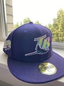 Tampa Bay Devil Rays New Era Fitted Hat Size 7 1/2 Inaugural Patch Purple Mens - Picture 1 of 5