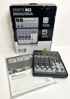 Behringer Xenyx 802 8 input 2-Bus Mixer w Manual No Power Cord Light Use TESTED - Image 1 of 4