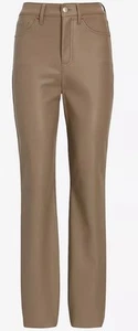 NWT SZ 4 Short Express Taupe Super High Waist Faux Leather Modern Straight Pants - Picture 1 of 6