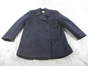 L.L.Bean Peacoat Womens 14 Navy Wool Cashmere Blend Thinsulate Double Breasted - Picture 1 of 14