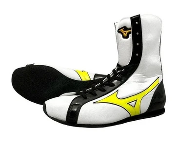 [Hecho por encargo] Zapatos de Boxeo Largos MIZUNO Blanco/Amarillo Al ras/Negro Hechos en Japón Foto 1 de 4