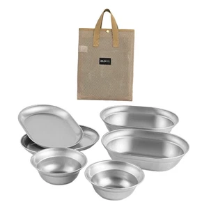 Stainless Steel Plates and Bowls Dishes 6x for Backpacking Party Short Trips - Picture 1 of 7