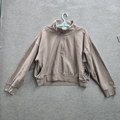 PINK Victoria's Secret Women Sweatshirt L Brown Quarter Zip Pullover Fleece READ - Image 1 of 4
