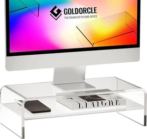 2-Tier Acrylic Monitor Stand Riser Clear Computer Monitor Stand for Laptop PC - Picture 1 of 7