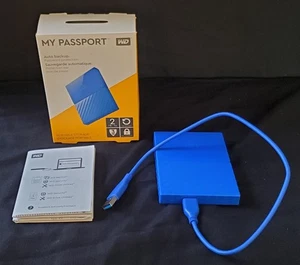 WD My Passport 2TB Portable External Hard Drive USB Blue pre-owned with box - Picture 1 of 3