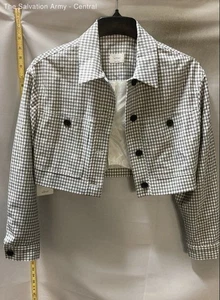 Wilfred Womens White Gray Gingham Long Sleeve Button Front Cropped Jacket Size S - Picture 1 of 6