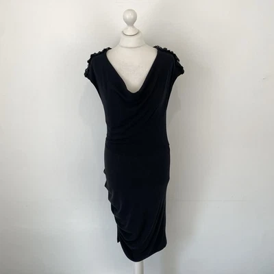 Traffic People Black Cowl Neck Dress Ruched Pleated Medium Ladies - Image 1 of 4