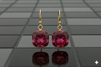 Ruby Earrings 925 Sterling Silver Red Cushion Dangle Earrings Christmas - Image 1 of 3