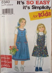Simplicity 8340 Jumper Dress Sewing Pattern UNCUT Girls' 3 4 5 6 7 8 VTG 90s - Picture 1 of 6