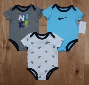 Nike Baby Boy 3 Piece Bodysuit Set ~ Blue, White, Lime Green & Gray ~ 6 Months - Picture 1 of 4
