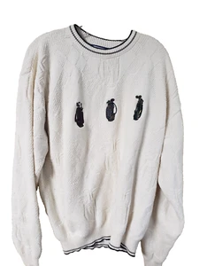 Vintage 90's Shenandoah Golf Theme USA Made Cotton Knit Crew Sweater XL - Picture 1 of 6