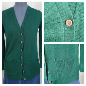 Cardigan maglione vintage verde scuro con bottoni 36" busto taglia S? - Foto 1 di 12