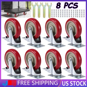 8 Pack 5 Inch Caster Wheels Swivel Plate Polyurethane Wheels Heavy Duty Wheels - Picture 1 of 9