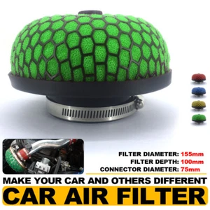 Universal 3 inch Air Filter 76mm Racing Car AIR Filter Flow Air Intake Green - Picture 1 of 6