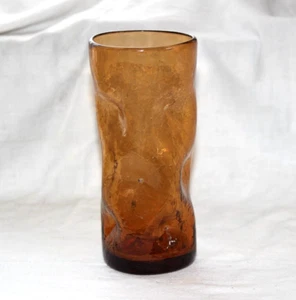 Vintage Blenko Amber 6.75" Tumbler Crackle Pinch Dimple Glass replacement - Picture 1 of 8