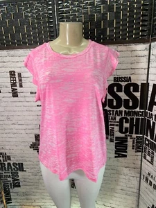Betsey Johnson Performance L Pink Bubble Gum Space-Dye Crew Neck Cap Sleeve Tee - Picture 1 of 7