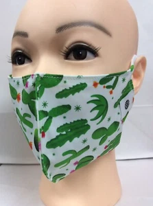 FACE MASK ~ POMCHIES ~ CACTUS BLOOM ~ WHITE WITH GREEN CACTUS ~ NEW - Picture 1 of 2