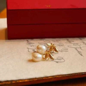 Flawless white Baroque Drop Pearl Earrings Pendant 18K Clip-on Diamond Silver - Picture 1 of 10