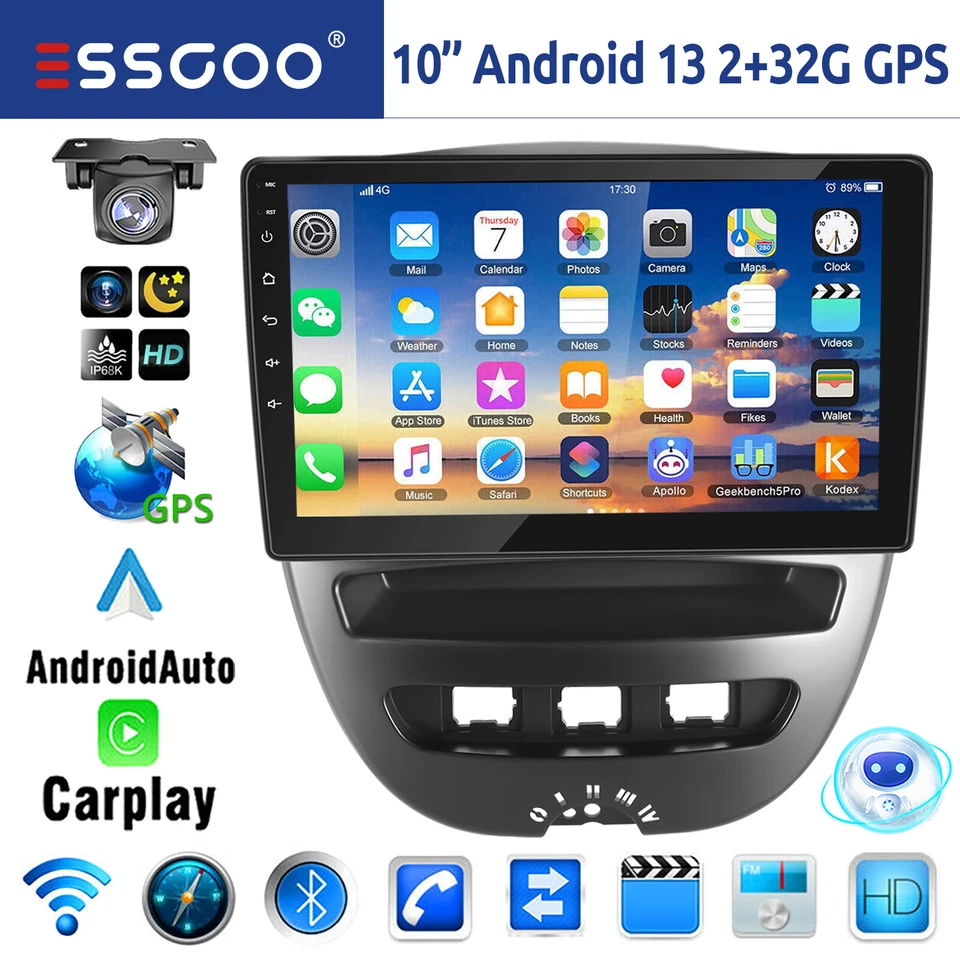 32G Android 13 Carplay Autoradio GPS Navi WIFI BT RDS Für Peugeot 107 Citroen C1 - Bild 1 von 4