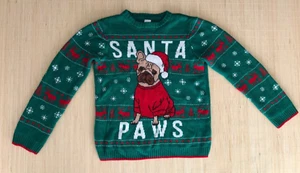 Holiday Time Kids Santa Paws Pug Christmas Holiday Sweater Children’s Size 14-16 - Picture 1 of 7