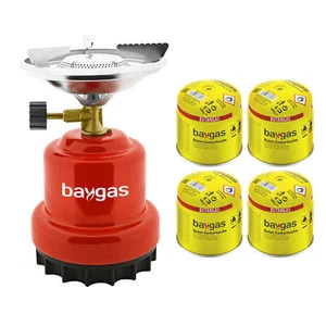 Campingkocher Camping Gasgrill Gaskocher Rot Metall mit Gaskartuschen Baygas