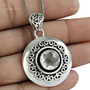 Runder Kristall Edelstein Handgefertigt Krone Chakra Anhänger Schmuck Silber - Bild 1 von 4