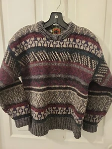 VTG Boston Traders 100% Pure Wool Winter Striped Boys Kids M Sweater - Picture 1 of 11