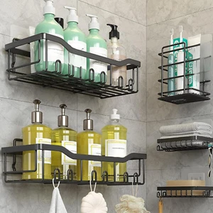Rustproof Adhesive Shower Caddy Hanging Black 5-Pack-No Drill Bathroom Organizer - Picture 1 of 9