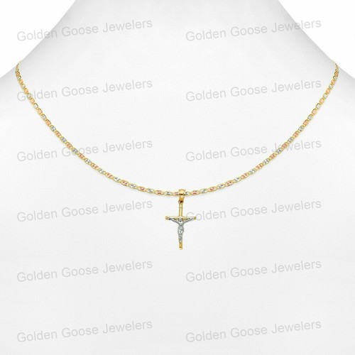 Ciondolo Crocifisso Croce Tinta Unita Oro Giallo Bianco 14k con Catena Valentino
