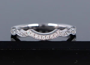 Neil Lane 14K White Gold Diamond Milgrain Curve Contour Wedding Ring Size 7 - Picture 1 of 6
