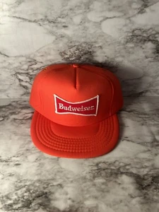 Sombrero de camionero de espuma Snapback vintage logotipo Budweiser ajustable naranja tapa de cerveza - Imagen 1 de 9