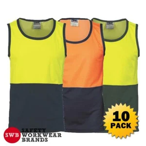 10 x DNC Workwear Mens Hi Vis Cotton Back 2 Tone Breathable Singlet Safety 3841 - Picture 1 of 4
