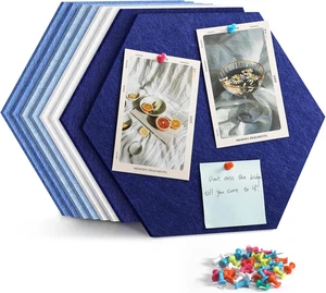 12" Large Bulletin Board with 30 Push Pins, Pack of 8 Hexagon Felt Pin Board Not - Picture 1 of 12