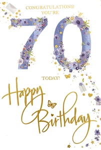 "Congratulations! You're 70 Today! Happy Birthday Butterflies, Stars, Gold Card - Bild 1 von 4