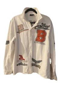 White Button Down Shirt Men’s  Large With Sport  Logos MAN Brand - Picture 1 of 7