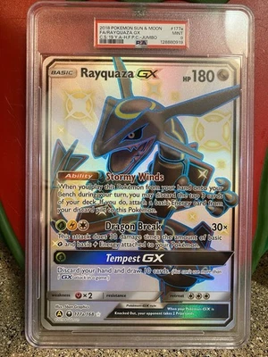 2018 POKEMON SUN & MOON CELESTIAL STORM #177A FULL ART/ RAYQUAZA GX PSA 9 Jumbo - Image 1 of 2